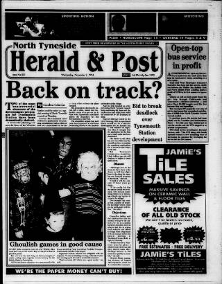cover page of North Tyneside Herald & Post published on November 2, 1994
