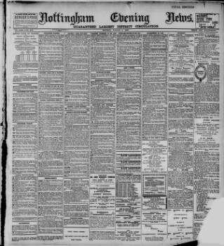 cover page of Nottingham Evening News published on August 2, 1897