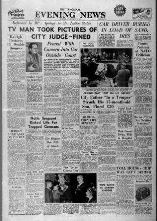 cover page of Nottingham Evening News published on December 14, 1959