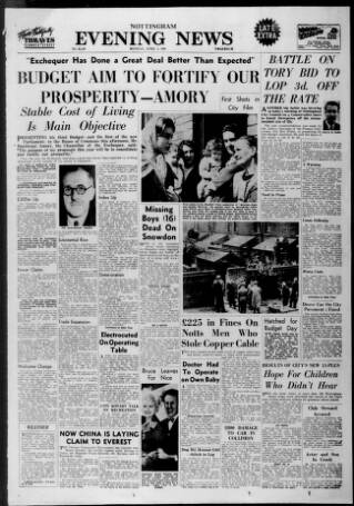 cover page of Nottingham Evening News published on April 4, 1960
