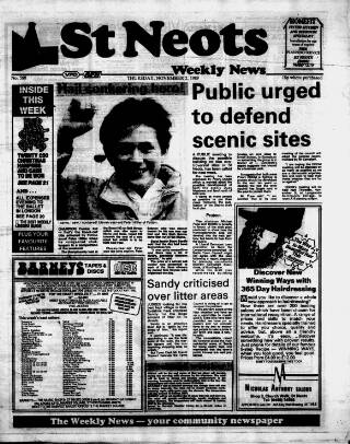 cover page of St. Neots Weekly News published on November 2, 1989