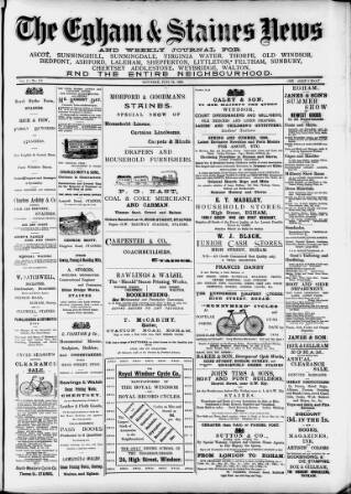 cover page of Egham & Staines News published on June 18, 1898