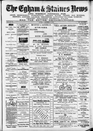 cover page of Egham & Staines News published on September 17, 1898