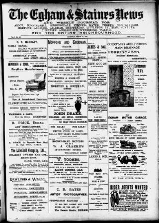 cover page of Egham & Staines News published on March 19, 1904