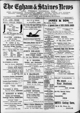 cover page of Egham & Staines News published on May 4, 1907
