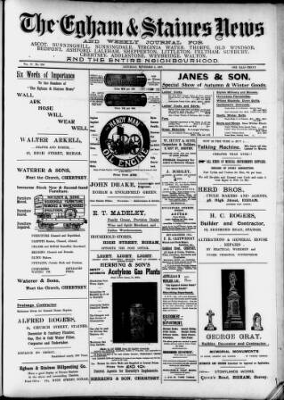 cover page of Egham & Staines News published on November 2, 1907