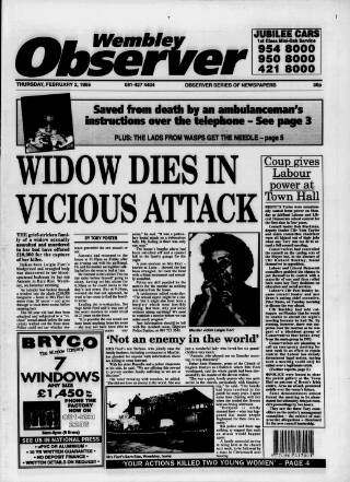cover page of Wembley Observer published on February 2, 1995