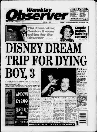 cover page of Wembley Observer published on March 19, 1998