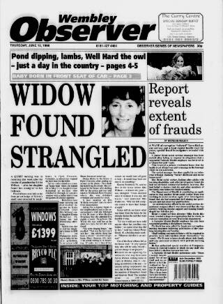 cover page of Wembley Observer published on June 18, 1998