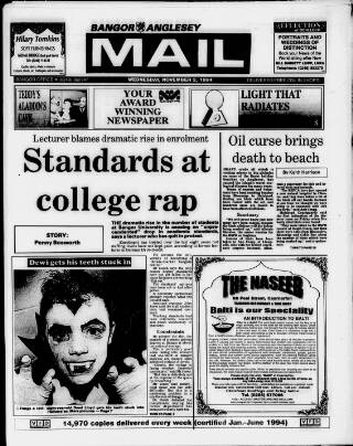 cover page of Bangor, Anglesey Mail published on November 2, 1994