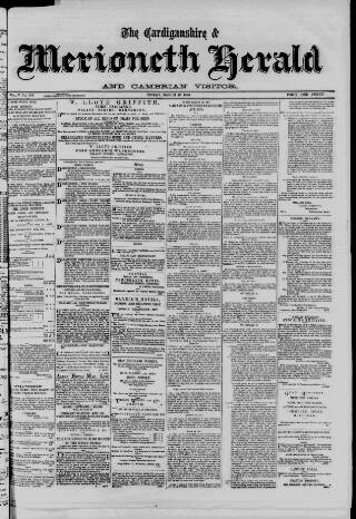 cover page of Merioneth News and Herald and Barmouth Record published on March 19, 1886