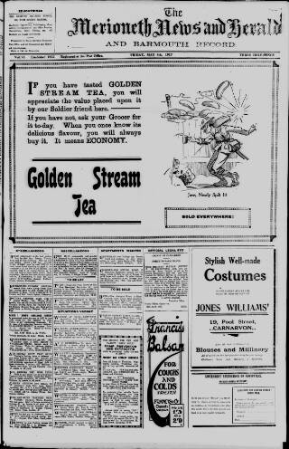 cover page of Merioneth News and Herald and Barmouth Record published on May 4, 1917