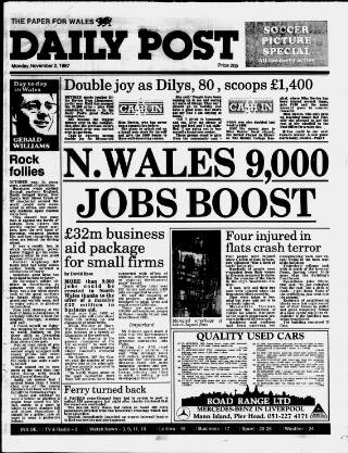 cover page of Liverpool Daily Post (Welsh Edition) published on November 2, 1987