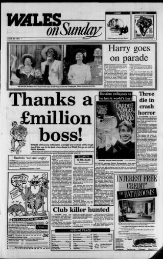 cover page of Wales on Sunday published on June 18, 1989