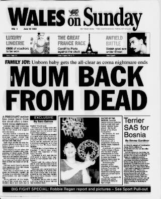 cover page of Wales on Sunday published on June 18, 1995