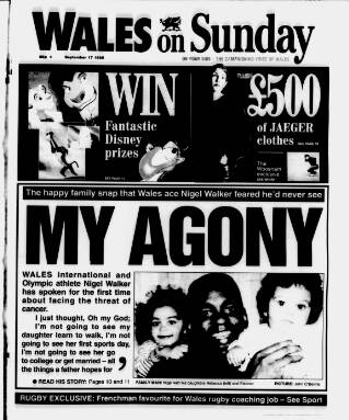 cover page of Wales on Sunday published on September 17, 1995