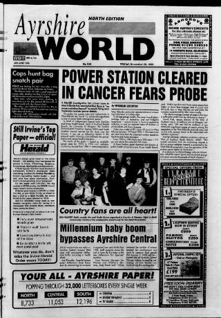 cover page of Ayrshire World published on November 26, 1999
