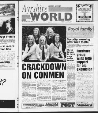 cover page of Ayrshire World published on June 18, 2004