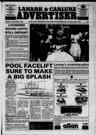 cover page of Lanark & Carluke Advertiser published on June 18, 1993