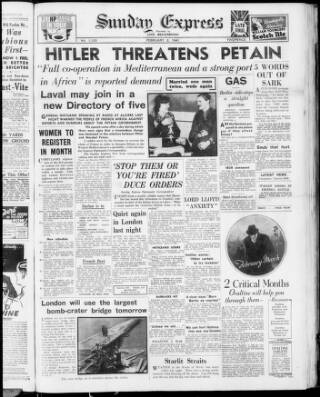 cover page of Sunday Express published on February 2, 1941