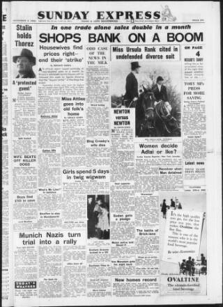 cover page of Sunday Express published on November 2, 1952