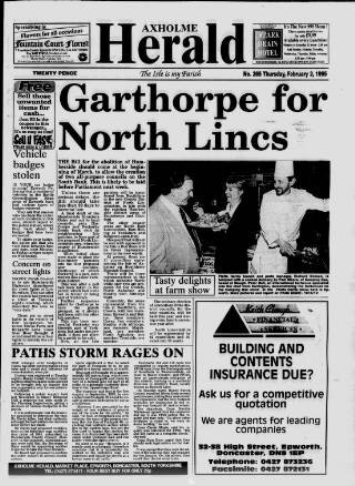 cover page of Axholme Herald published on February 2, 1995