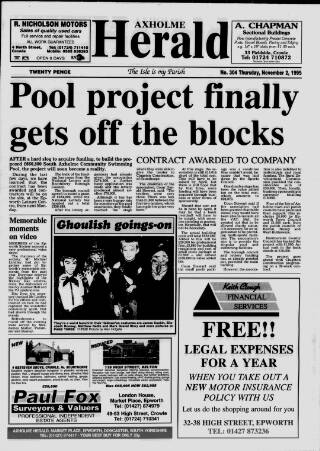 cover page of Axholme Herald published on November 2, 1995