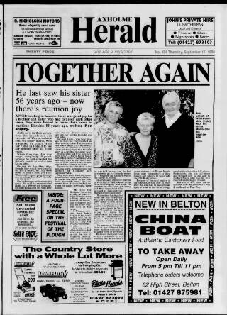 cover page of Axholme Herald published on September 17, 1998