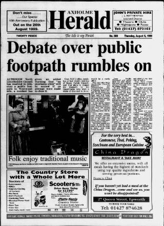 cover page of Axholme Herald published on August 5, 1999