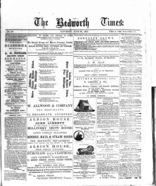cover page of Bedworth Times published on June 26, 1875