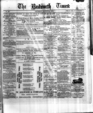 cover page of Bedworth Times published on August 28, 1875
