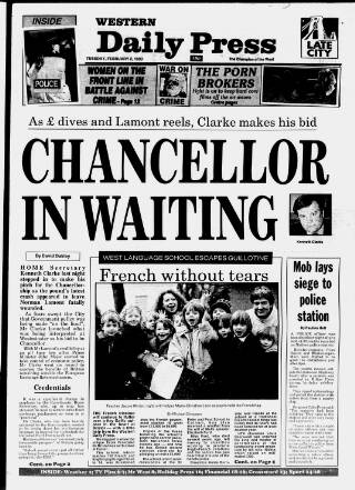 cover page of Western Daily Press published on February 2, 1993