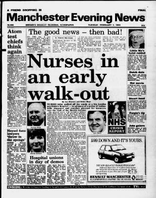 cover page of Manchester Evening News published on February 2, 1988