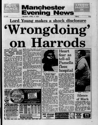 cover page of Manchester Evening News published on April 4, 1989