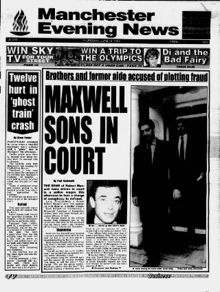 cover page of Manchester Evening News published on June 18, 1992