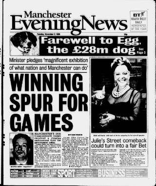 cover page of Manchester Evening News published on November 2, 1999
