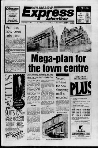 cover page of Wilmslow Express Advertiser published on February 2, 1989