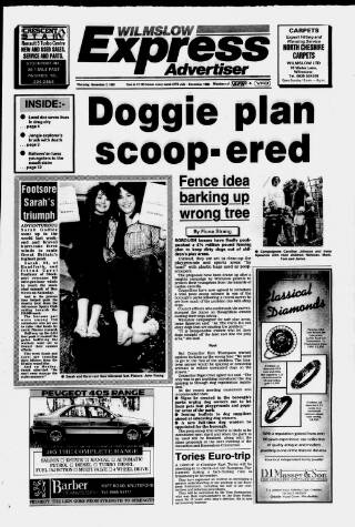 cover page of Wilmslow Express Advertiser published on November 2, 1989
