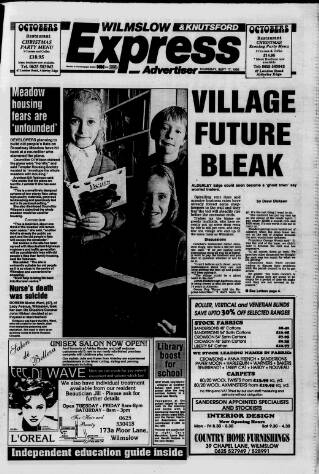 cover page of Wilmslow Express Advertiser published on September 17, 1992