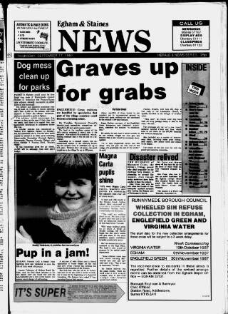 cover page of Staines & Egham News published on September 17, 1987