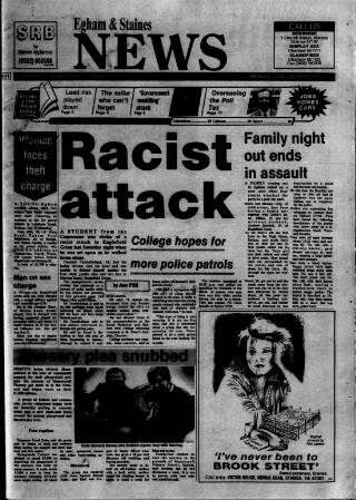 cover page of Staines & Egham News published on February 2, 1989