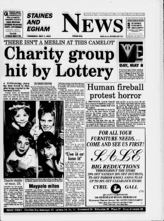 cover page of Staines & Egham News published on May 4, 1995