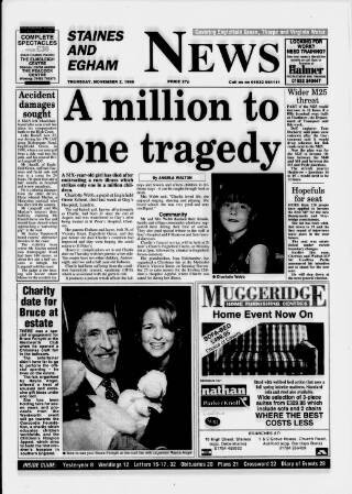 cover page of Staines & Egham News published on November 2, 1995