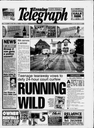 cover page of Derby Daily Telegraph published on June 18, 1993