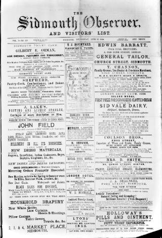 cover page of Sidmouth Observer published on June 18, 1890