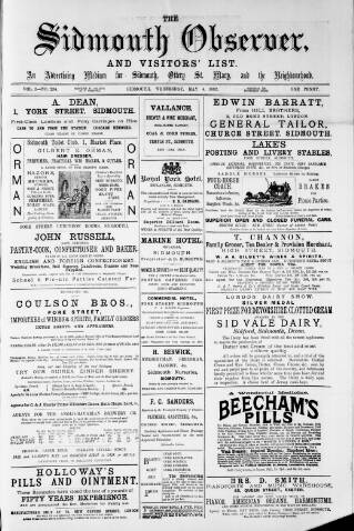 cover page of Sidmouth Observer published on May 4, 1892