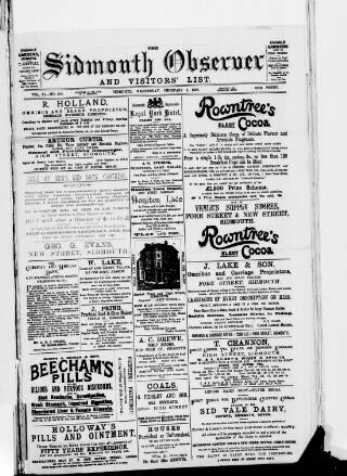 cover page of Sidmouth Observer published on February 2, 1898