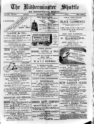 cover page of Kidderminster Shuttle published on March 9, 1889