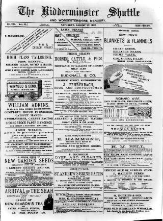 cover page of Kidderminster Shuttle published on August 17, 1889