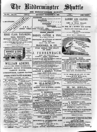 cover page of Kidderminster Shuttle published on September 14, 1889